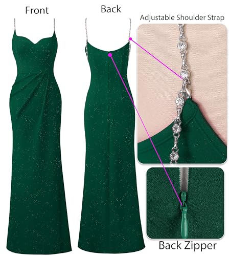 Image of VFSHOW Womens Sexy Formal Ruched Fitted High Slit Bodycon Maxi Dress Spaghetti Strap Sweetheart Cocktail Prom Evening Gown