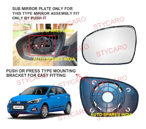 Image of orvm Left Passenger Side Rear View Mirror Glass Plate for Hyundai I20 2ND GEN ACTIVE, I20 2ND GEN ELITE, I20 2ND GEN F /L ELITE 2015-2019 Model