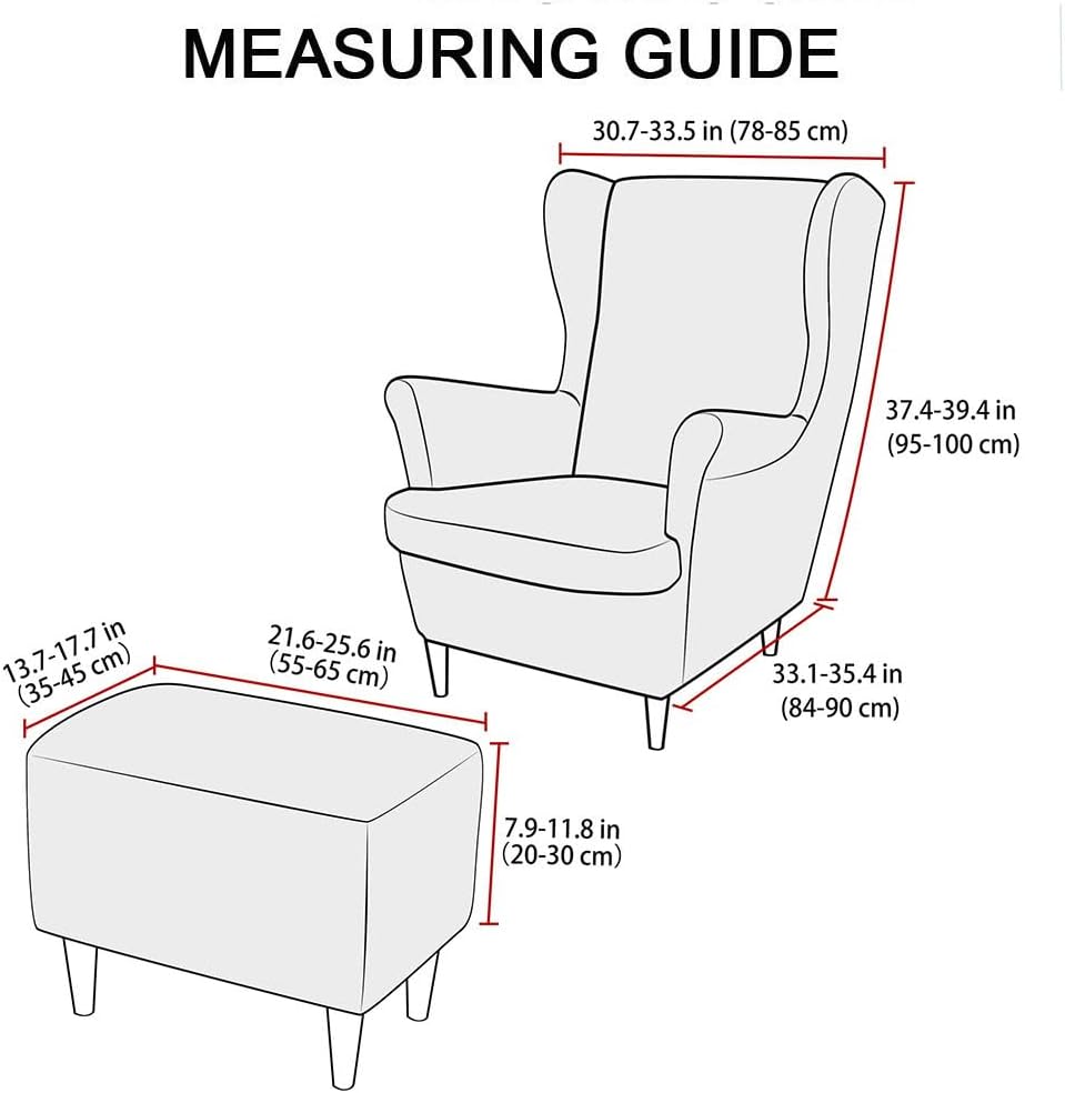 Wingback Chair Covers 2 Piece with Ottoman Cover, Stretch Wing Chair Slipcover, Washable Spandex Sofa Cover Furniture Protector for Armchair Chairs Bedroom (Black)