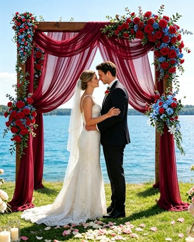 ugaxhome 75x600cm Hochzeit Vorhang Chiffon-Stoff Hochzeitsbogen Traubogen Vorhang Querbehang Hochzeits Hintergrund Volant Vorhäng Hängender Effekt für Hochzeit