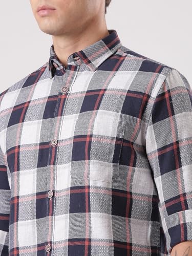 Image of TURMS Men's Casual Checks Shirts, Odor Control, Moisture Wicking, Button Down Collar, Cool Tech Cotton Fabric, Tailored Fit, Full Sleeve