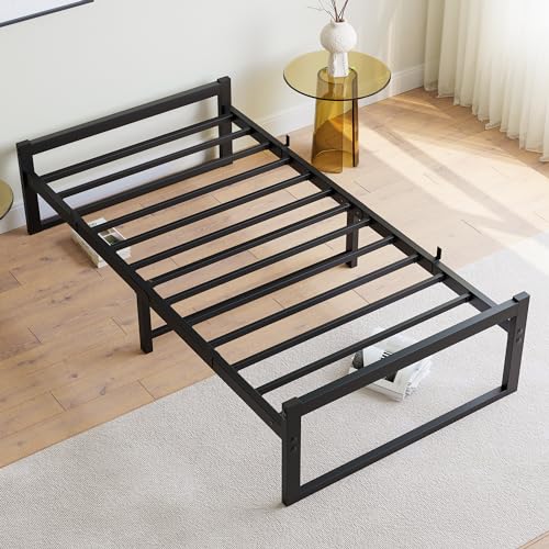 VECOCHO Bett90x200 cm,Bettgestell 90x200 mit Lattenrost aus Metall,Metallbett 90x200 cm mit Stauraum-32cm Hoch,Gästebett Doppelbett KeinBoxspringbett Erforderlich,Schwarz Bettrahmen