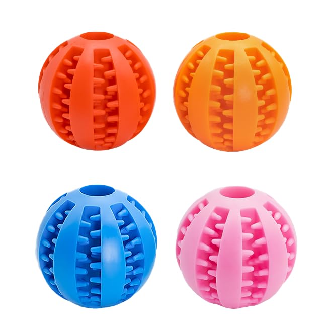 4 Pcs Non-Toxic Rubber Dog Toy Ball 2 75 inch Durable Tough Rubber Dog Treat Dispensing Puzzle Ball