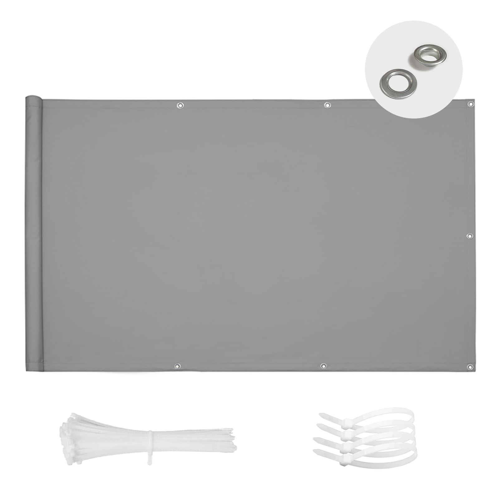 SUN BLOCK Balkon Sichtschutz 90x300cm Balkonabdeckung PES UV-Schutz balkonschutz wetterfest,mit Kabelbinder,Grau