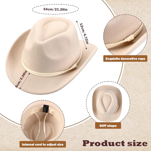 Riyiper 6 Pcs Kids Cowboy Hat Wide Brim Western Cowgirl Beige Felt Hat for Kids Boys Girls Birthday Halloween Cowboy Theme Party Supplies2