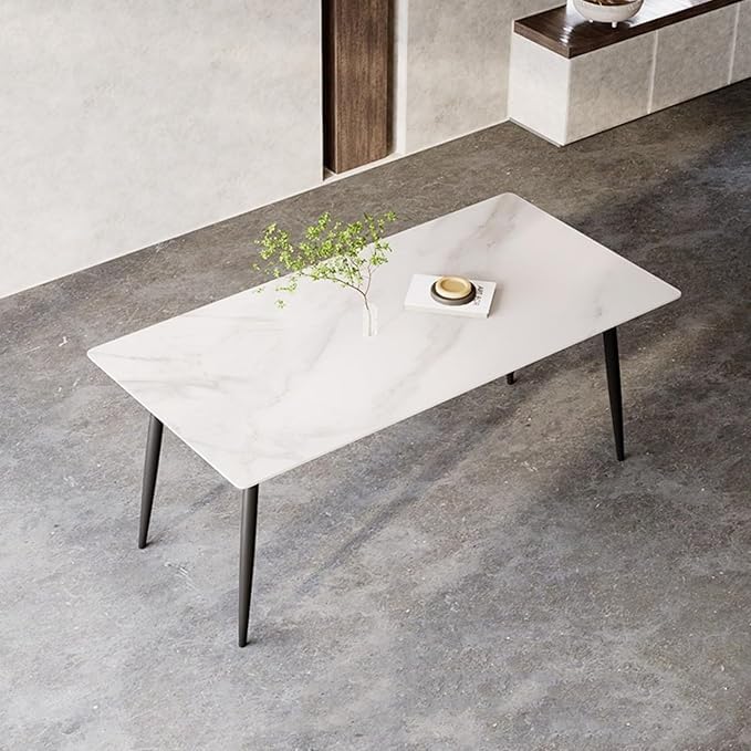 Murongun ダイニングテーブル 4人用 長方形 大理石風【食卓 テーブル 幅120cm 単品】耐熱・傷・汚れに強い 簡単清掃 組立簡単 スノーマウンテンホワイト