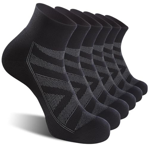 6 Pack Athletic Socks with Cushion Compression Running Ankle Socks for Men and Women