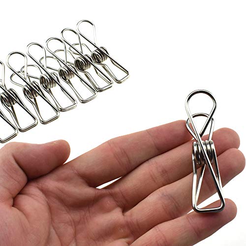 Image of HAHIYO Clothespins Chip Clips All Metal Stainless Steel No Rust Stains Strong Grip in Heavy Wind 2.5 Inches 14 Pack Large Do Not Fall Apart Open Wide for Holding Clothes Snack Bag Clamps