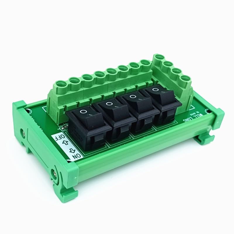 DIN Rail Mount 4 Channel Black Rocker Switch DC Power Distribution Strip Module.