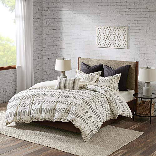 Ink+Ivy II12-1040 Rhea 100% Cotton Duvet Set Mid Century Modern Boho Design, All Season Comforter Cover Bedding Set, Matching Shams, Full/Queen, Geometric Clipped Jacquard Ivory 3 Piece thumb #3