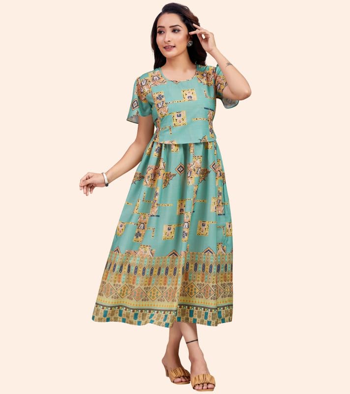 Image of RITIJYA Zipless Feeding Kurtis & Dresses for Women | Zipless Maternity Wear Gown Pregnancy Dress for Nursing Mothers | Viscose Rayon | Stylish & Comfortable | S to 4XL | Washable & Durable