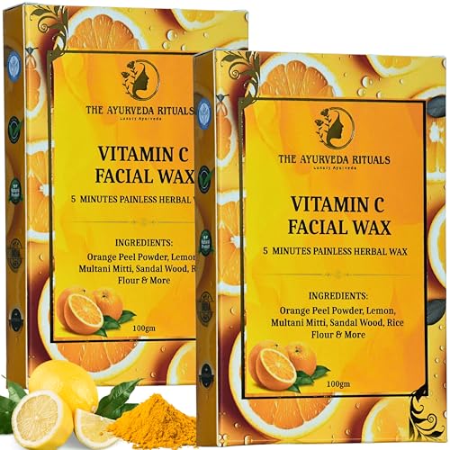 Image of Vitamin C Facial Wax Powder - 5 Minute Painless Natural Herbal Hair Removal Wax Powder for Women | Organic Waxing Hair Remover Powder, No Chemical - 100g (2 Pack)