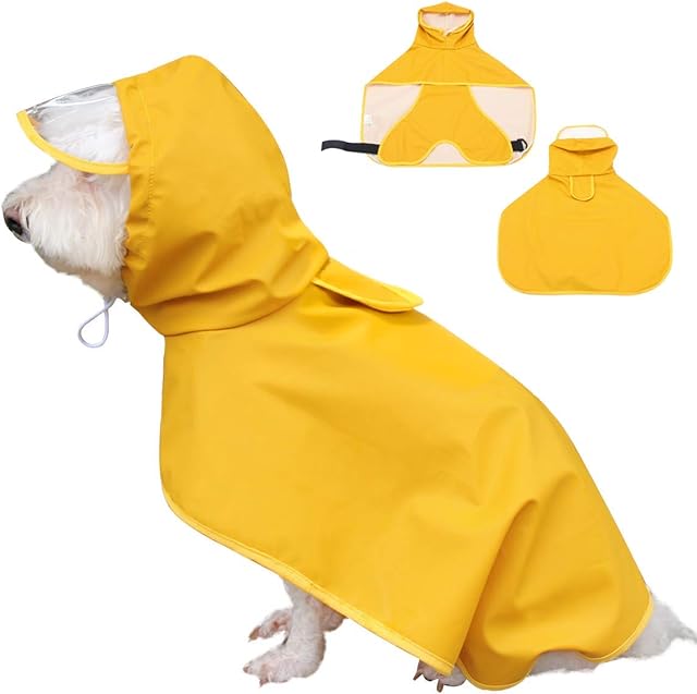 Dog Raincoat Pet Waterproof Jacket with Hood & Collar Hole Transparent brim,Ultra-Light Breathable Adjustable Dog Hooded Rain Jacket for Small Medium Large Dog M
