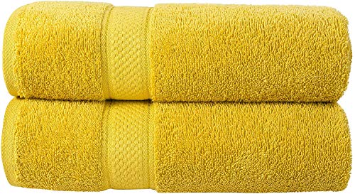 Image of Global Home 100% Cotton Bath Towel II 500 GSM II Yellow II 140 X 70 cm - 2pc Set for Gym, Kitchen, Home, Bathroom or Spa, Wash Basin, Hotel