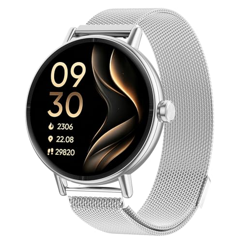Smartwatch Damen Rund Metallarmband 1.27 Smart Watch mit Telefonfunktion Fitnessuhr mit SpO2 Herzfrequenz Stress Kalorien Schlaf Schrittzähler 100+ Sportmodi IP68 Wasserdicht Sportuhr für iOS Android