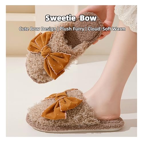 Women's Indoor Fuzzy Plush Slippers - Charming Bowknot, Closed - toe, Warm & Non - Slip for Home Comfort3