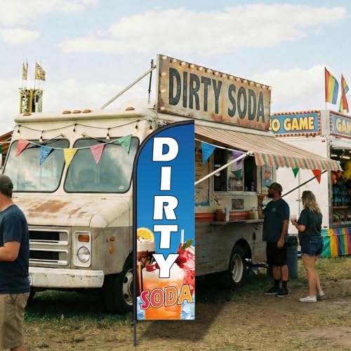 Image of Remagr 2 Pack Dirty Soda Feather Flag 7 ft Advertising Swooper Flag Sign Windless Dirty Soda Banner with Pole Kit and Ground Stake for Businesses Storefronts Retailers Shops Food Trucks Events