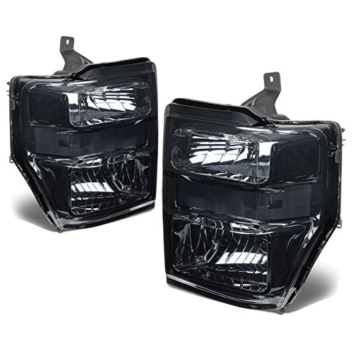 Factory Style Halogen Headlights Assembly Compatible with Ford F250 F350 F450 F550 Super Duty 2nd Gen 2008-2010, Driver and Passenger Side, Smoked Lens Clear Corner