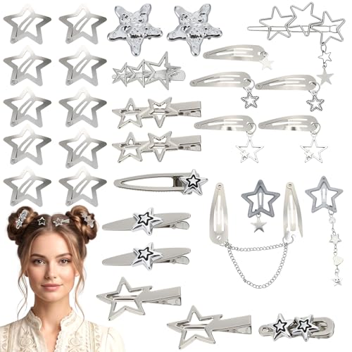 30 Pinzas de Cabello Estrella Plata Y2K Metal miniatura 1