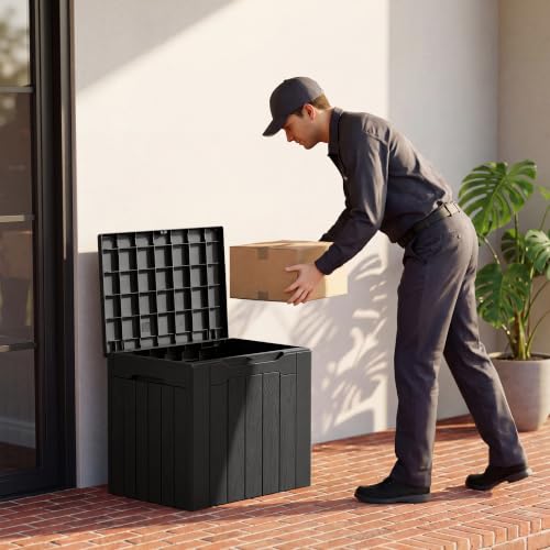 Image of Greesum 33 Gallon Resin Deck Box Outdoor Storage Boxes, Dark Black