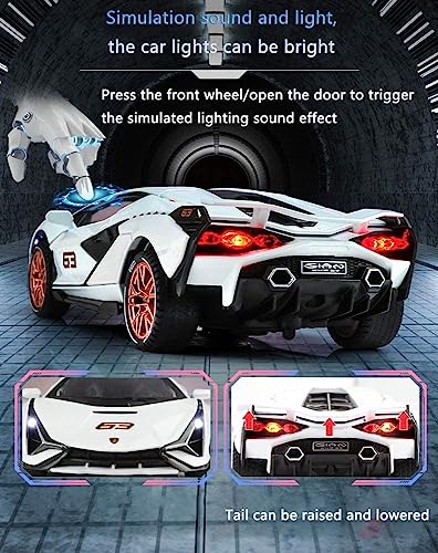 Image of DEOXY 1:32 Scale Lamborghini Centenario Die-Cast Model Car - White Sports Car Toy with Openable Scissor Doors, Pull Back Action, Lights & Sound - White