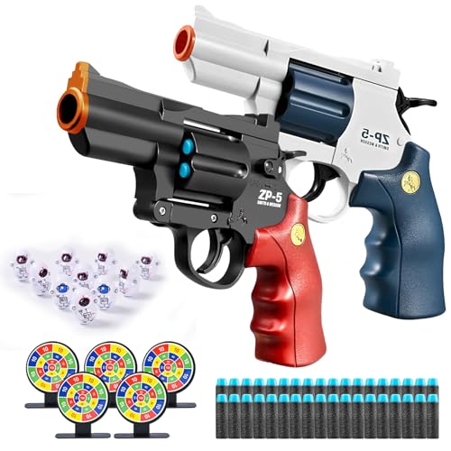 SZJYMY 2 Stück Schaumstoff-Blaster, Shockwave, sicheres Spielzeug-Attrappen-Modell, Revolver-Spielzeugpistole mit Soft-Bullet-Optik, realistische Mini-Action-Pistole für Kinder von 6–12 Jahren