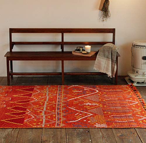 萩原 ラグ オレンジ 約130×190cm 「クームース ガンター」 ウール100% 羊毛 手織り ノルディック エスニック