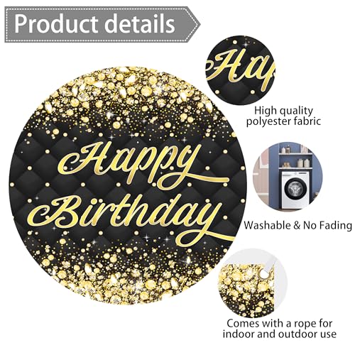 Image of Birthday Decorations Backdrop 10 x 8 ft Green Golden Happy Birthday Banner Large Birthday Party Background for Men Women Kids Photo Shoot Supplies (Black-Birthday, 10 * 8 ft)