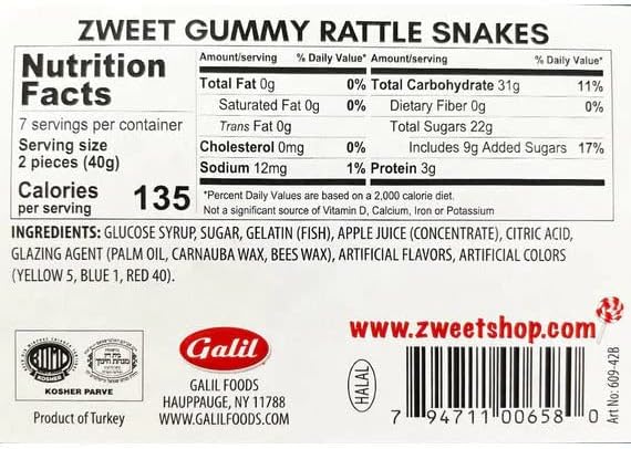 Zweet Gummy Candy Rattlesnakes 10 Ounce – Gummy Kosher Candy, Halal Candy – Resealable Pack of Gummy Snakes Candy