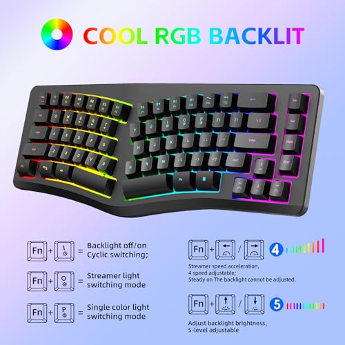 HXMJ-Wired Ergonomic Gaming Keyboard,Mechanical Feel,Detachable USB Cable,69 Keys,RGB Backlit-Black - image 4