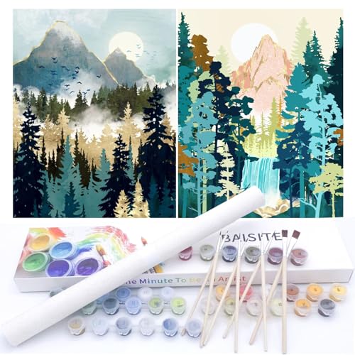 Kit de peinture par numéros Montagnes lever du soleil BAISITE 30,5 cm pour adulte débutant