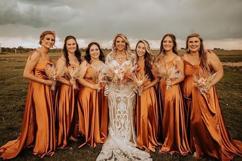 Cowl Neck Satin Bridesmaid Dresses with Slit Long Prom Dress for Women Formal Evening Gown with Pockets4