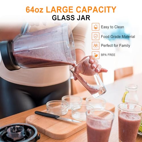 Image of JUSANTE Professional Blender 1200W, 64oz Glass Jar Smoothie Blender for Kitchen Countertop with High Speed Total Crushing for Smoothies, Frozen Drinks, Ice Cream