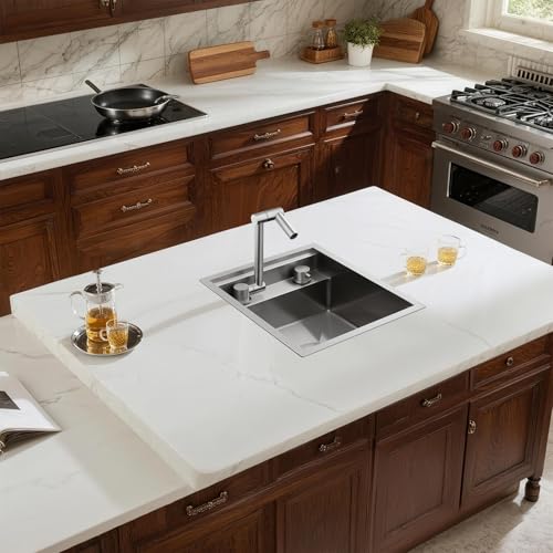 Image of 13 Inch RV Kitchen Sink Brushed - MENATT 13 inchx15 inch RV Camper Bar Sink Undermount 18 Gauge Stainless Steel Single Bowl Basin with Foldable Faucet for Small Kitchen
