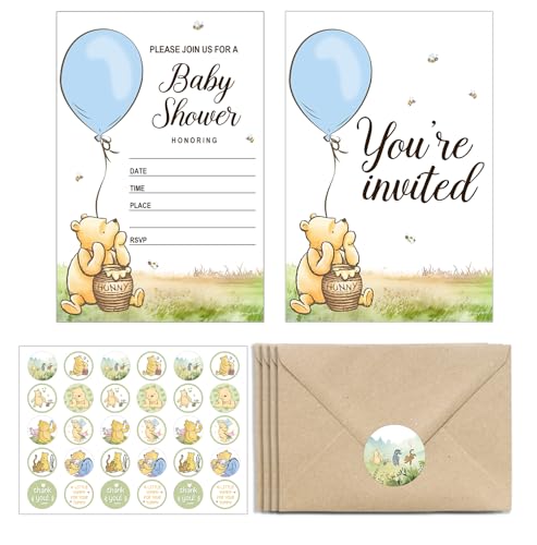 Invitaciones Winnie the Pooh listas para rellenar con adhesivos redondos