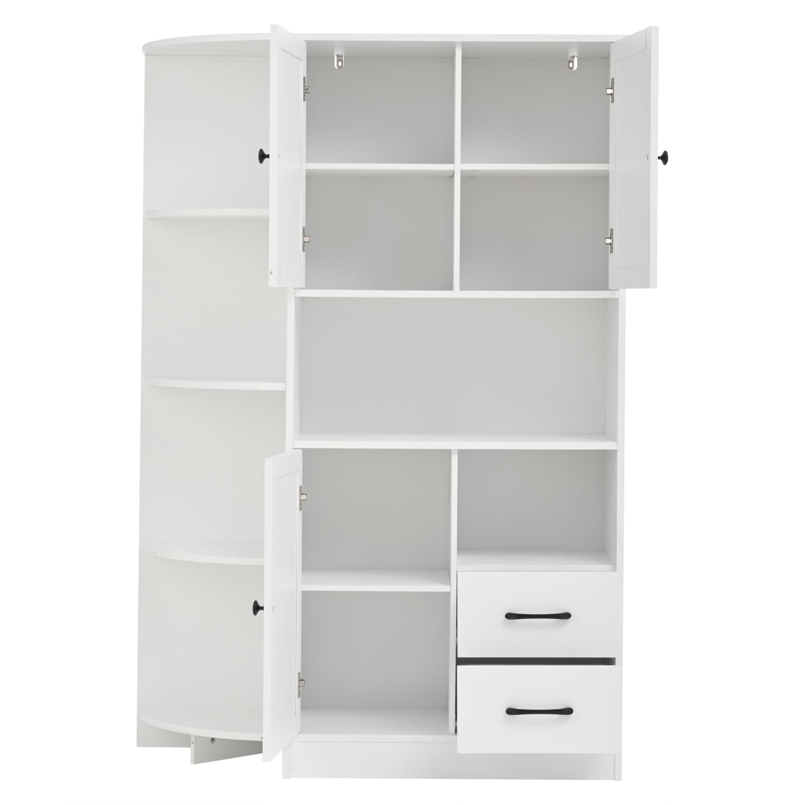 Meuble Cuisine,Armoire de Rangement 104x35x155,Placard Rangement,Buffet Cuisine,Commode Chambre,Vaisselier Salle a Manger avec 3 Armoires,2 Tiroirs,étagères Ouvertes,Blanc