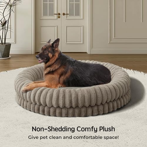 Image of BALANCE Luxury Donut Dog Bed, 43 Inches Round Dog Beds Large Sized Dogs Washable, Orthopedic Calming Dogs Bed for Pets with Anti-Slip Bottom, Oatmeal