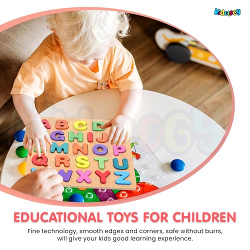 Image of Kidology Wooden Puzzles for Toddlers for Kids Preschool Learning Toys, Wooden Montessori Toddler Puzzles Wooden Alphabet, Number, Shape Puzzles for Kids 2-4 Years Old (Alphabet Puzzle)
