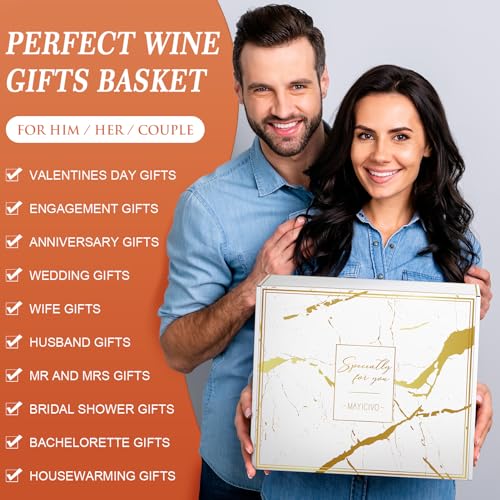 Image of Bridal Shower Wedding Gifts for Couple, Wine Cooler Bag Gifts for Men Women | Mr and Mrs Engagement Gifts for Newlywed Bride, His & Her Anniversary Wines Baskets Gift Set w / Tumbler & Wines Accessories