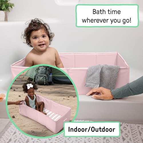 Image of Ingenuity Tuckaway Toddler Folding Tub, Converts Shower to Tub, Folds to Store, Easy to Clean, No Assembly Required, Portable Baby Bathtub for Travel, 12M-5Y, Pink