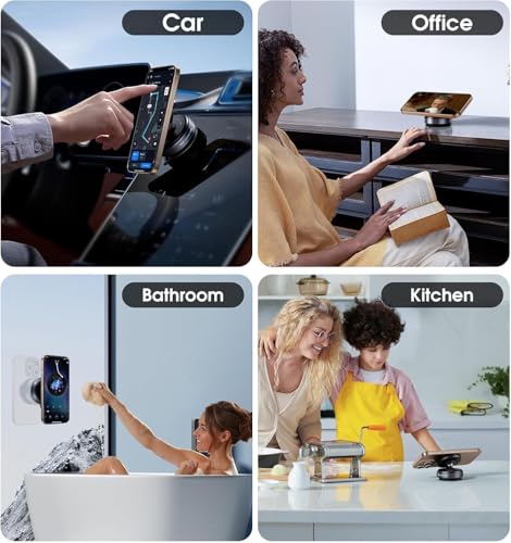 Image of Magnetic Phone Holder for Car with Strong Vacuum Suction Cup | 360 Adjustable Mount for Dashboard, Windshield, Mirror & Shower | Universal Mobile Holder Compatible with All Smartphones