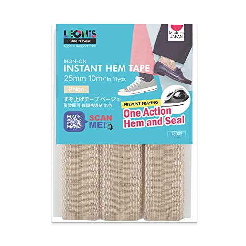LEONISIron-on Instant Hem Tape 25mm x 10m (1 inch x 11 yds) Beige [ 78002 ]