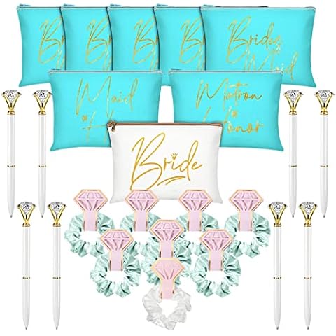 24 Stück Hochzeits-Themenzubehör inklusive 8 Brautjungfern-Make-up-Taschen aus Segeltuch, Matron of Honor, 8 Haargummis Cover