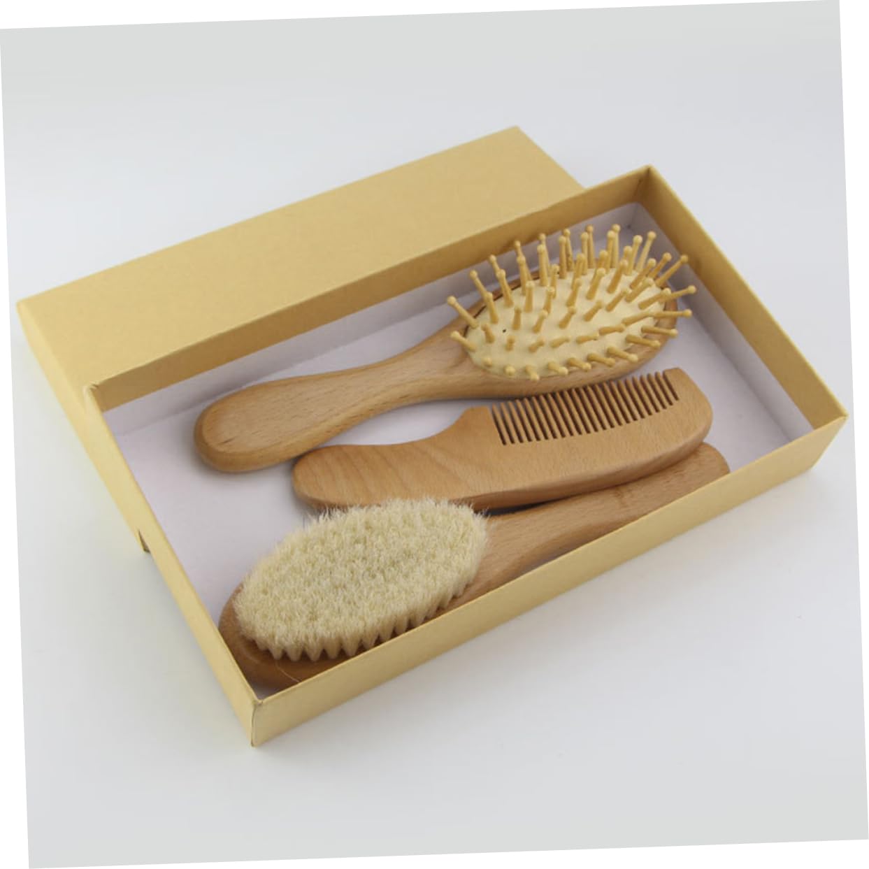 HAPINARY Infant Hair Brush Set Soft Wool Brush Wooden Comb Baby Hair Care Kit Hair Brush for Babies Scalp Massage