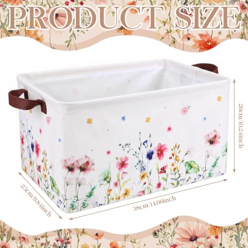 Image of Fourluoo 12 Pack Floral Storage Basket with Handles Clothes Storage Basket Bin Foldable Box Bins Organizer for Closet Shelf Nursery Kid Room Book Toy Chest
