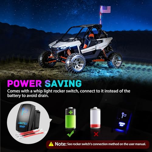 Image of Nilight LED Whip Light 1 PC 5FT COB RGB Spiral Lighted Antenna with Spring Base, Bluetooth App & Remote Control DIY Chasing Patterns & Music Sync Safety Whips for ATV UTV RZR Polaris Can-Am Truck