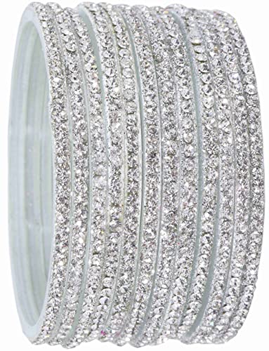 Image of NMII Glass with Zircon Gemstone and Beads Studdded Glossy Finished Traditional Bangle Set For Women and Girls