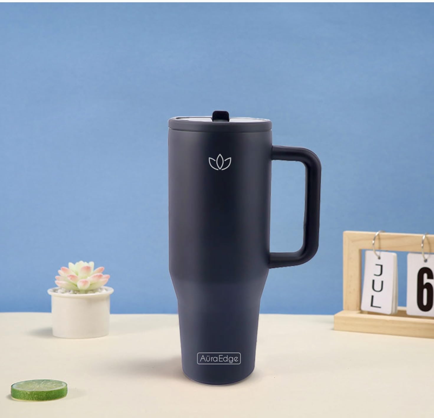 AüraEdge 40oz Leak-Proof Tumbler with Handle & Flip Straw– Insulated Stainless Steel Water Bottle for Hot/Cold Drinks – Reusable Travel Mug for Home,