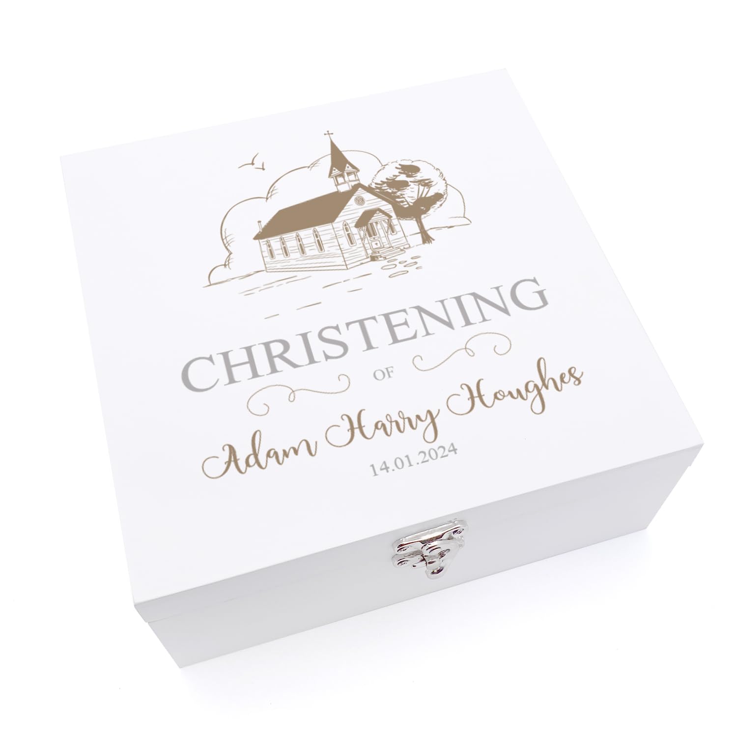 ukgiftstoreonline Personalised Christening Day Wooden Box Memories Keepsake Gift (Large)