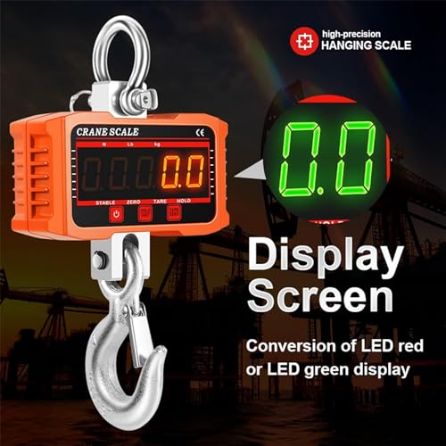 High Accuracy 1000KG Digital Crane Scale - Heavy Duty with LED Red/Green Display, Unit Conversion, Data Hold, Tare & Zero Functions for Construction, Travel & Fishing
